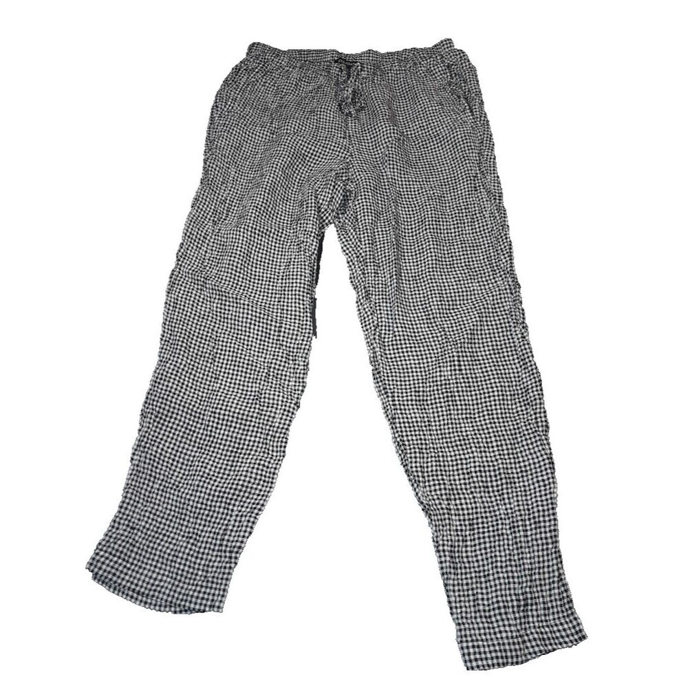 Eileen Fisher Women's Black/White Gingham Organic Linen Tapered Ankle Pants XS